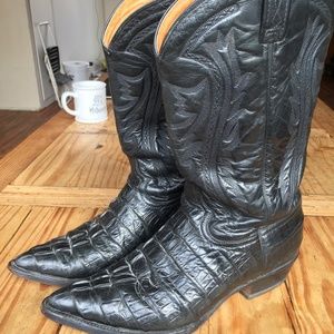 Mens Real Croc Western Cowboy Boots Blk size 12.5